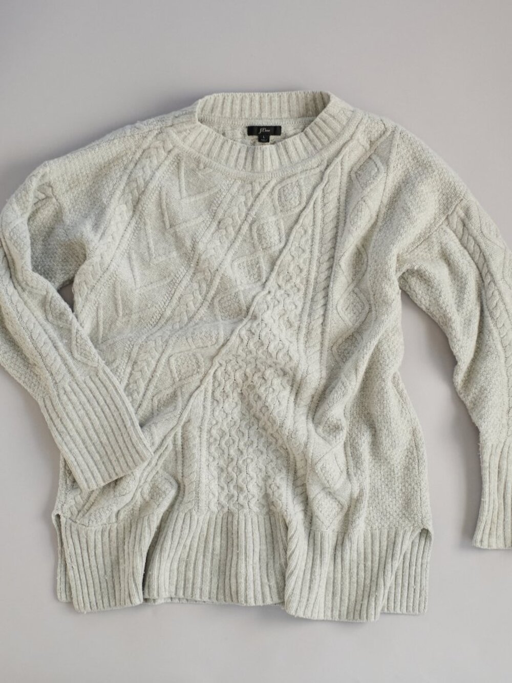J. CREW CABLE KNIT PATCHWORK TUNIC SWEATER